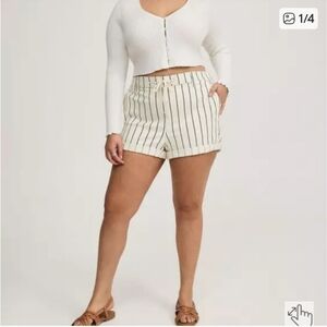 Torrid High Waist Cream Striped Shorts